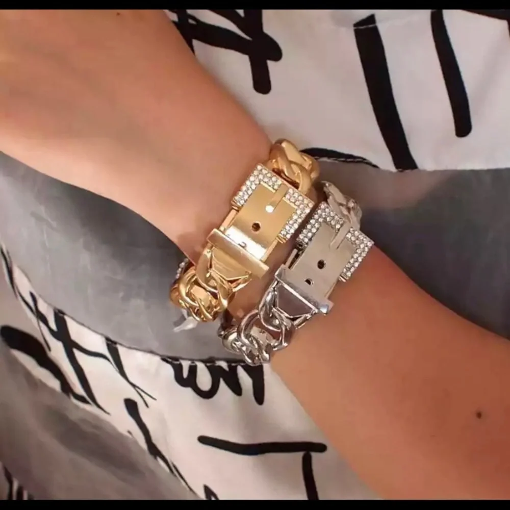 Silver and gold chunky chain bracelet rhinestone